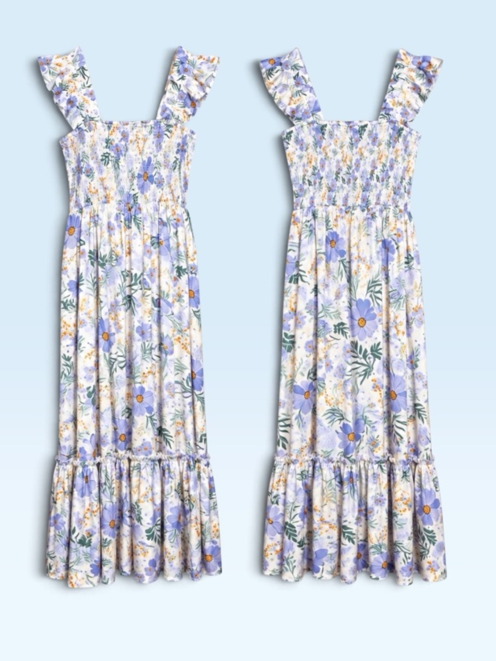 MELLODAY XL Lavender Floral Smocked Maxi Dress Ruffle Cottagecore